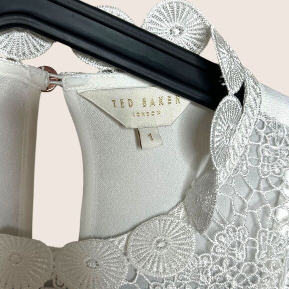 🤍 TED BAKER LONDON HIGH NECK LACK FRONT BLOUSE WHITES SIZE 1 (US 2/4) SMALL - Picture 7 of 10